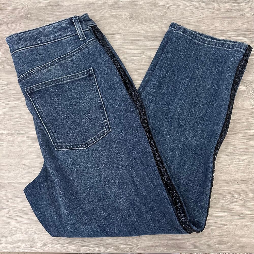 Talbots High Waist Straight Ankle Jeans Sz 8 Sequin Stripe Stardust Wash